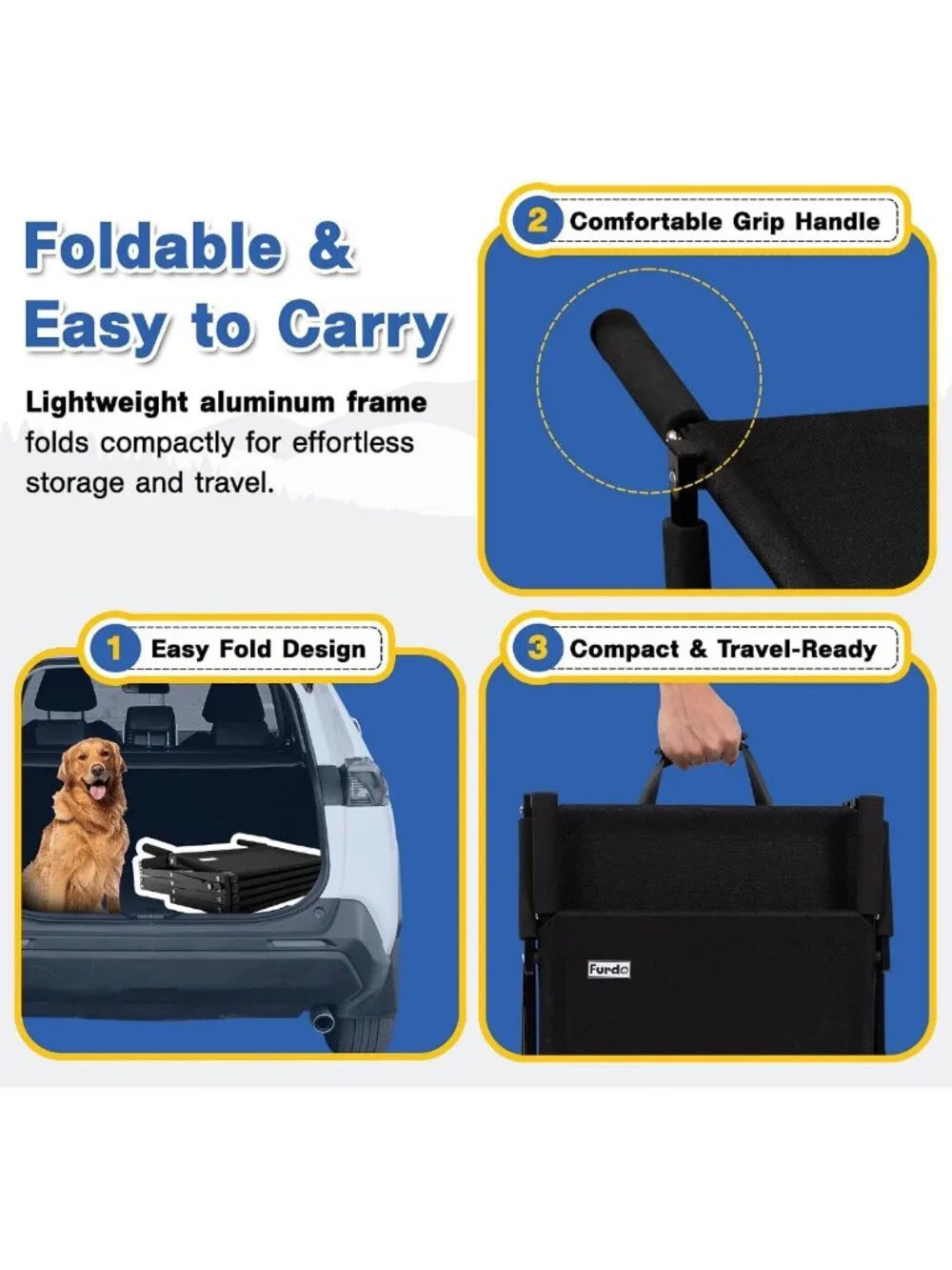 Foldable Dog Stairs & Ramp for Large & Medium Dogs, Non-Slip, Portable
